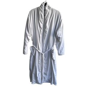 La Bottega White Microfiber Fleece Lined Spa Robe Tie Waist Pockets Long Sleeve